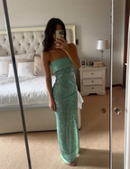 Shinning Mermaid Strapless Green Sequin Prom Dress Prom Dresses 18Th Birthday Outfits Graduation Dresses