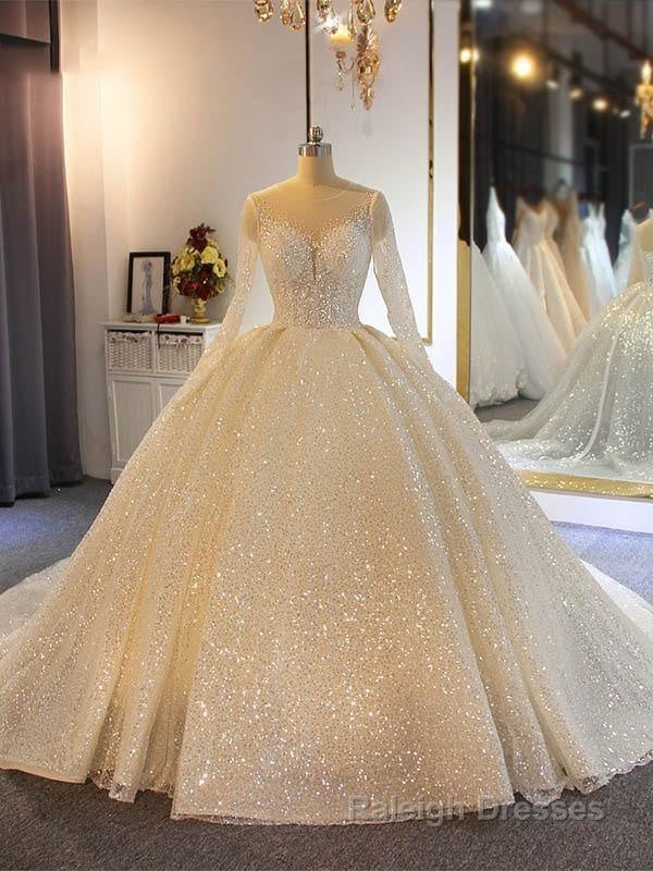 Shinny Long Ball Gowns Sweetheart Sparkling Wedding Dresses with Sleeves Main image