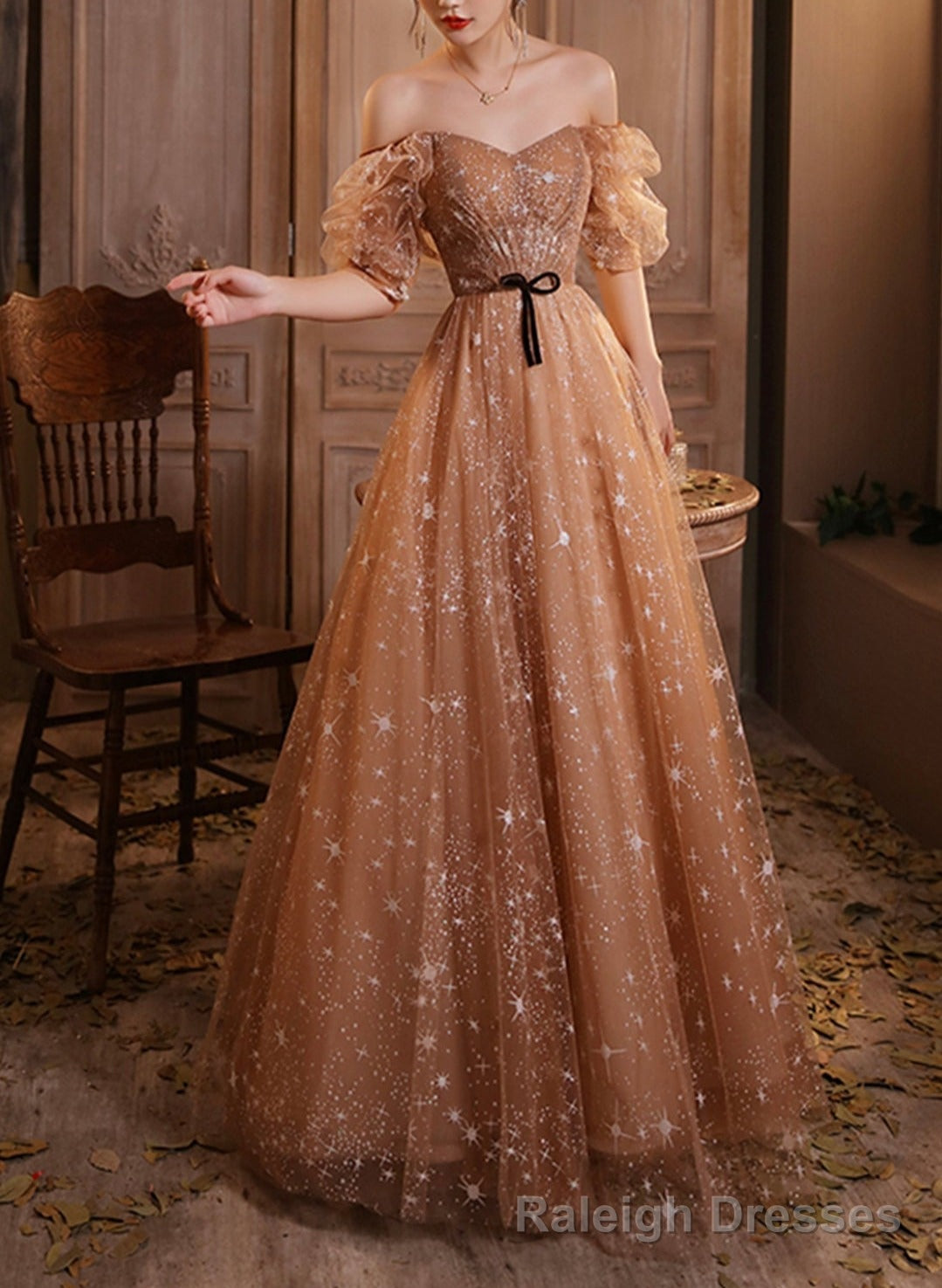 Shiny A line sequins long prom dress evening dress Main image