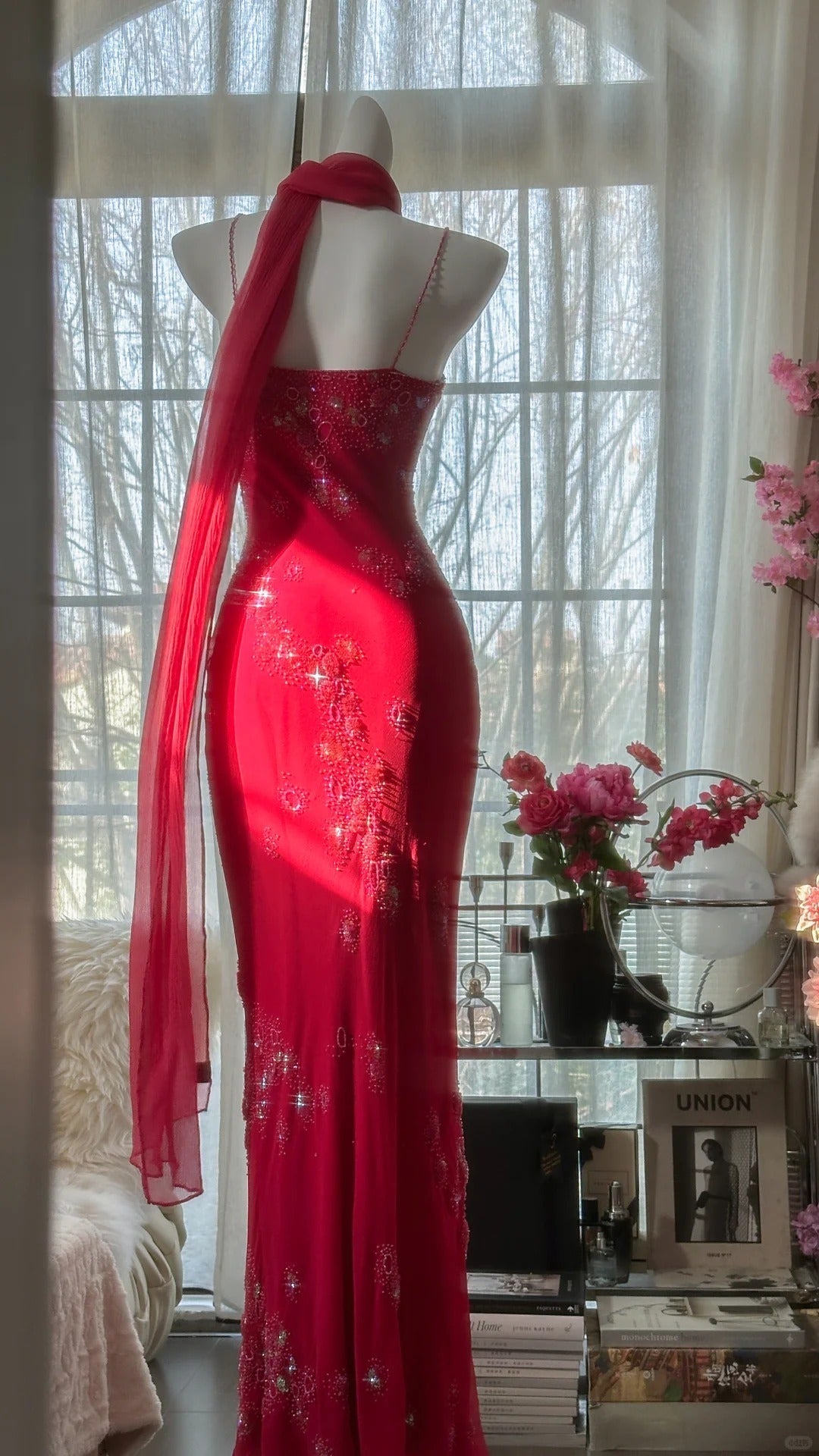 Shiny Beaded Red Mermaid Chiffon Evening Gown Prom Dress Secondary image
