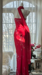 Shiny Beaded Red Mermaid Chiffon Evening Gown Prom Dress