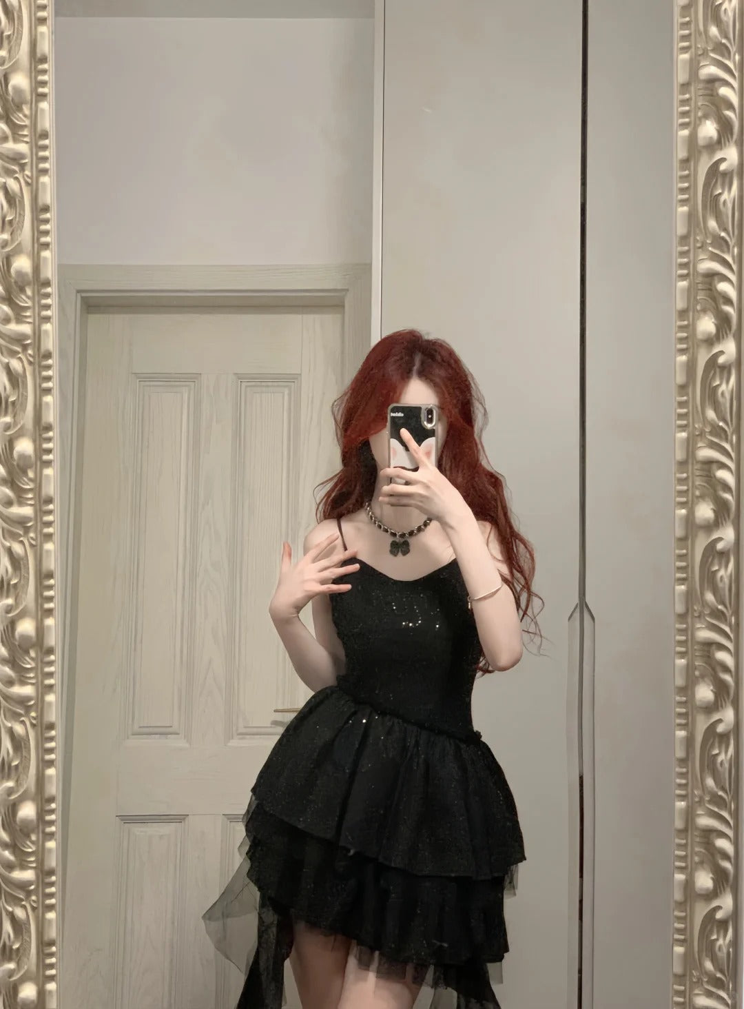 Shiny Black Spaghetti Strap Sequined Tulle Irregular Skirt 17Th Birthday Homecoming Dress