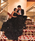Shiny Black Strapless A-Line Sequin Slit Prom Dress Long Prom Gown