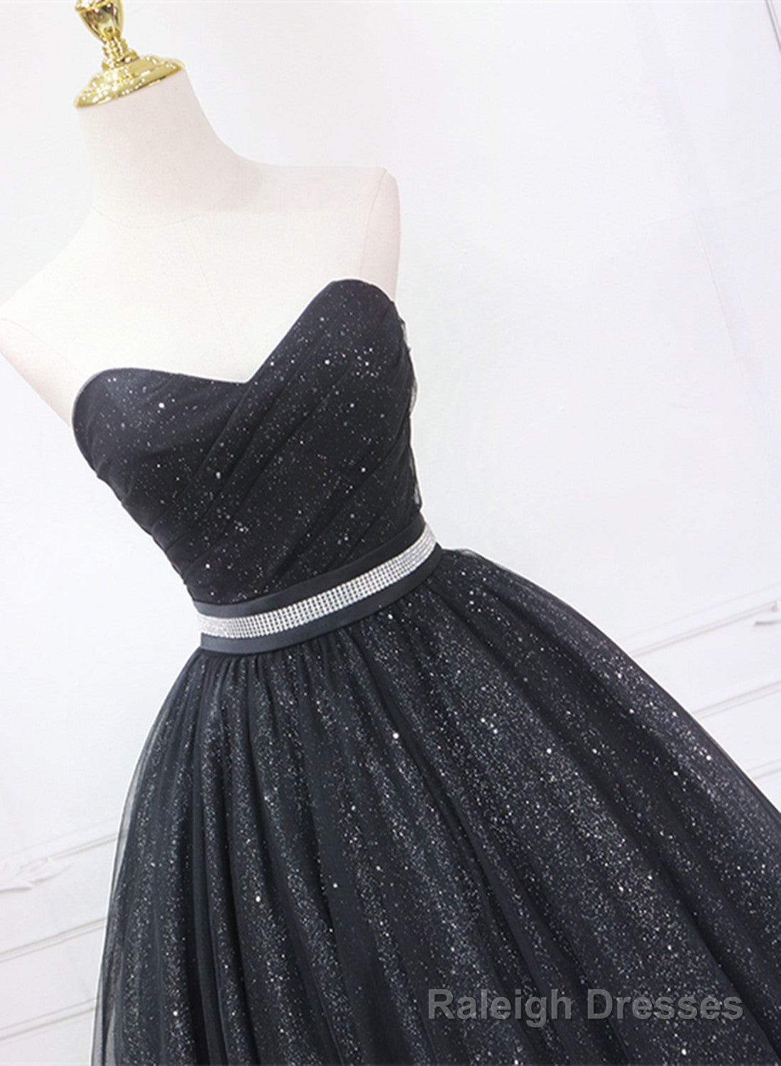 Shiny Black Sweetheart Tea Length Tulle Prom Dress, Black Evening Dress Homecoming Dress Secondary image
