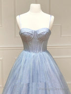 Shiny Blue Long Prom Dresses, Shiny Blue Formal Prom Dresses