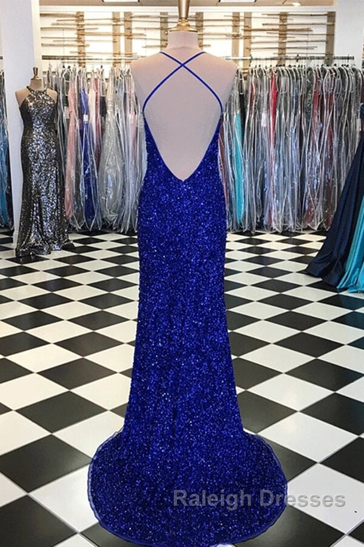 Shiny Blue Sequins Mermaid Backless Prom Dresses Long with High Slit Mermaid Blue Prom Dresses Blue Prom Dresses Secondary image