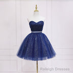Shiny Blue Tulle Sweetheart Homecoming Dress Prom Dress, Navy Blue Short Prom Dress