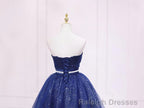 Shiny Blue Tulle Sweetheart Homecoming Dress Party Dress, Navy Blue Short Prom Dress