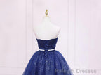 Shiny Blue Tulle Sweetheart Homecoming Dress Prom Dress, Navy Blue Short Prom Dress