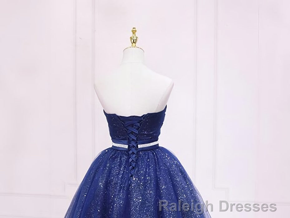 Shiny Blue Tulle Sweetheart Homecoming Dress Prom Dress, Navy Blue Short Prom Dress