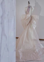 Shiny Dreamy Iridescent Gradient Mermaid Halter Neck Bow Sequin Long Formal Prom Dress