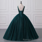 Shiny Emerald Green Sequined Tulle Quinceanera Dresses Backless V Neck Ball Gowns Evening Prom Dresses With Corset Back