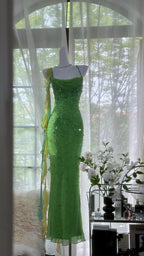Shiny Full Beaded Heavy Green Mermaid Backless Prom Gown Formal Prom Dress