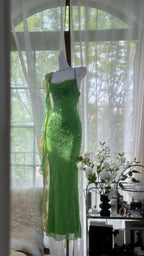 Shiny Full Beaded Heavy Green Mermaid Backless Prom Gown Formal Prom Dress