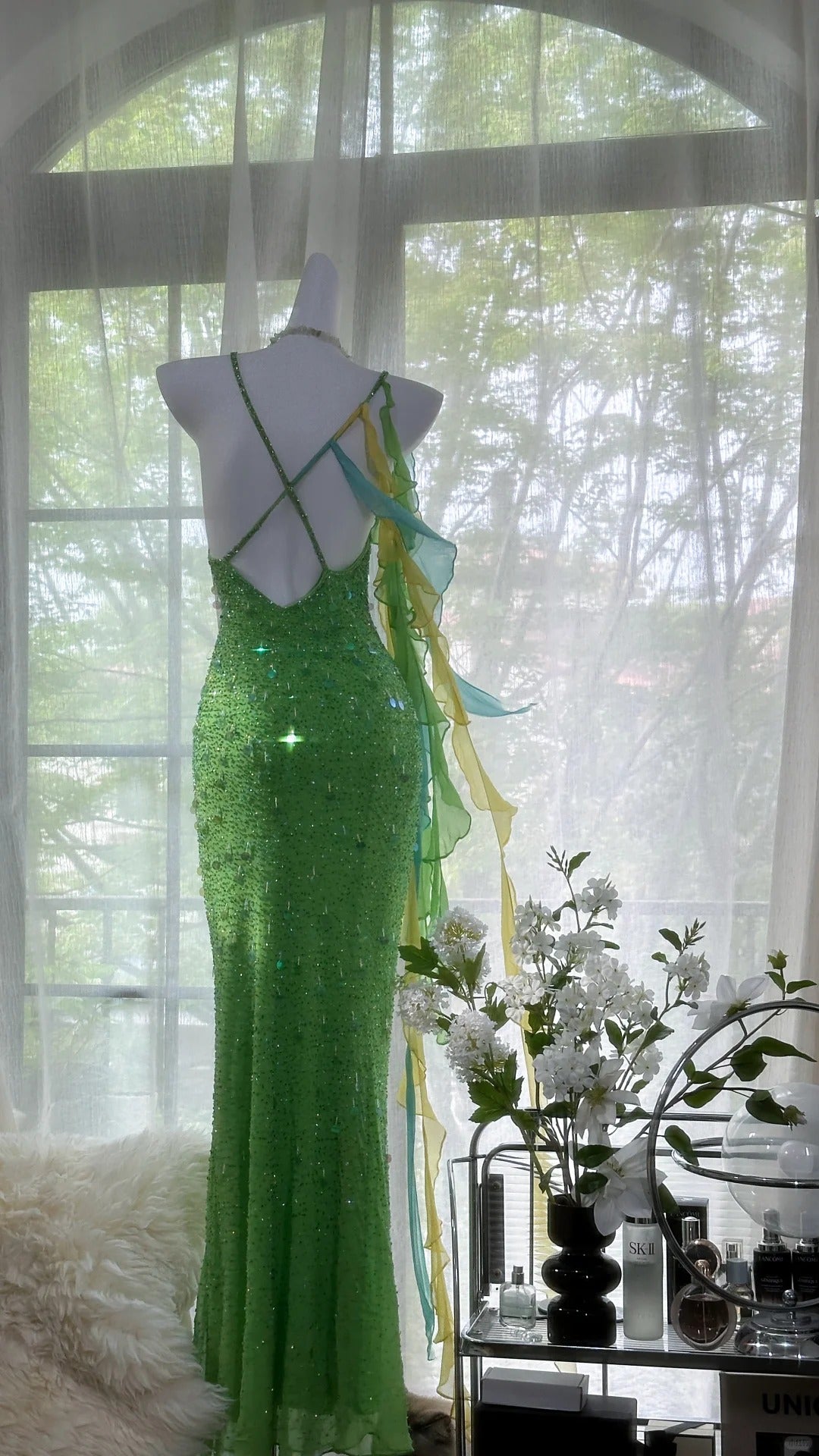 Shiny Full Beaded Heavy Green Mermaid Backless Prom Gown Formal Prom Dress