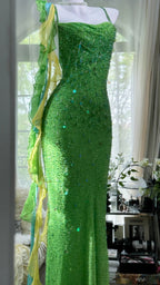 Shiny Full Beaded Heavy Green Mermaid Backless Prom Gown Formal Prom Dress