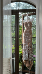 Shiny Halterneck Large Sequined Slit Mermaid Formal Prom Dress
