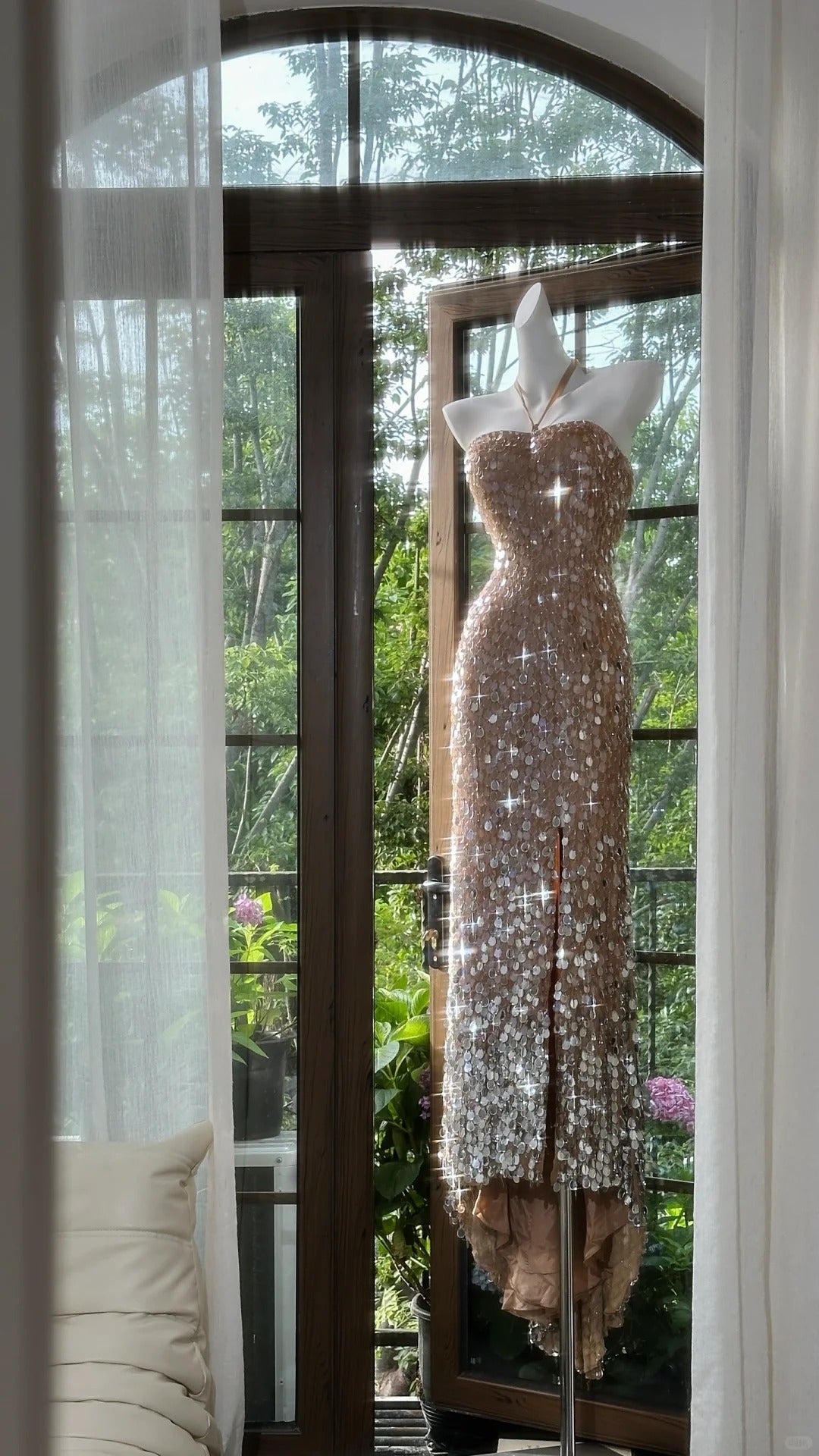 Shiny Halterneck Large Sequined Slit Mermaid Formal Prom Dress