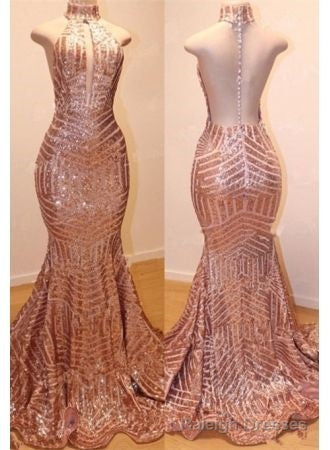 Shiny High Neck Sleeveless Sequins Mermaid Prom Dresses Secondary image