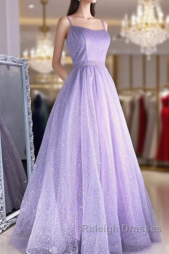 Shiny Lilac Long Prom Dresses, Purple Long Formal Evening Graduation Dresses Main image