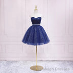 Shiny Navy Blue Tulle Sweetheart Homecoming Dress Blue Prom Dress prom dresses shops