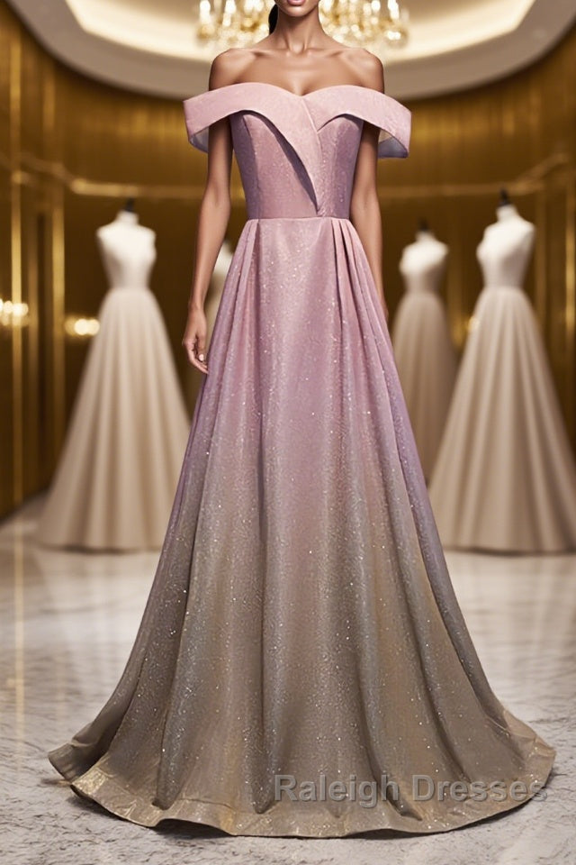Shiny Off Shoulder Pink Ombre Prom Dresses, Pink Ombre Formal Graduation Evening Dresses