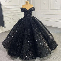 Shiny Off The Shoulder Black Prom Dresses, Shiny Off Shoulder Formal Evening Dresses