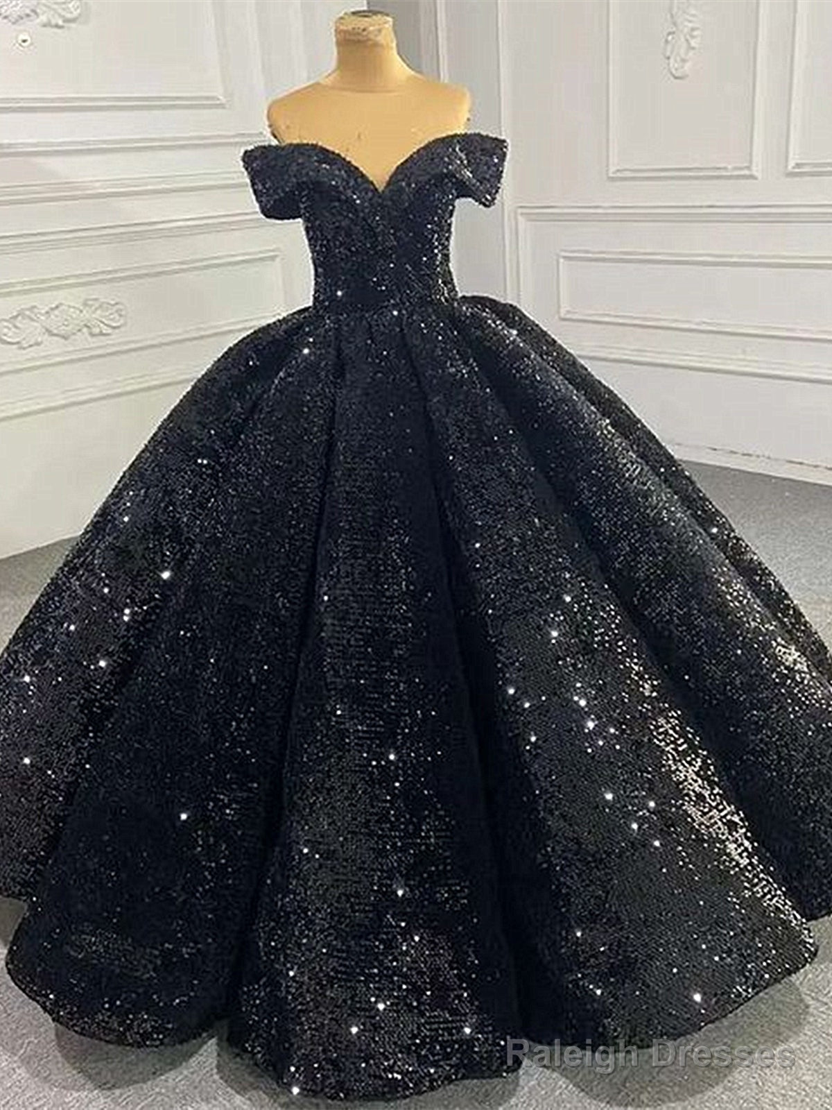 Shiny Off The Shoulder Black Prom Dresses, Shiny Off Shoulder Formal Evening Dresses