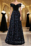 Shiny Off the Shoulder Black Prom Dress with Corset Back Shiny Black Long Prom Dress