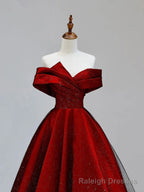 Shiny Off the Shoulder Burgundy Long Prom Dresses, Wine Red Off Shoulder Formal Prom Dresses