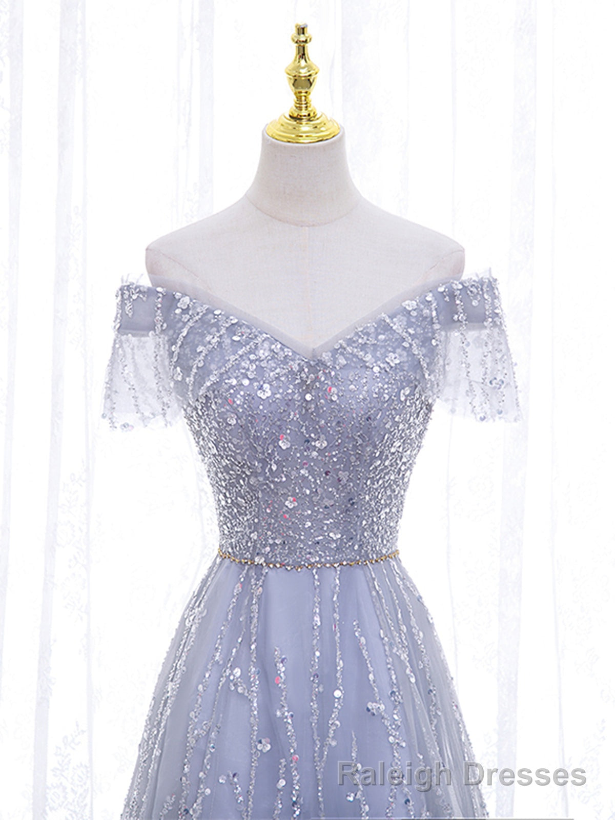 Shiny Off the Shoulder Silver Gray Long Prom Dresses, Silver Gray Long Formal Prom Dresses