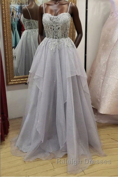 Shiny Open Back Gray Lace Long Prom Dress Gray Lace Prom Dress Long Grey Prom Dress