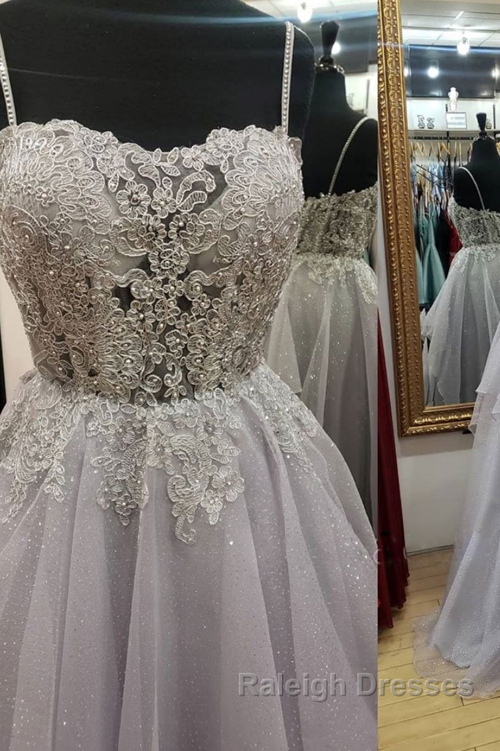 Shiny Open Back Gray Lace Long Prom Dress Gray Lace Prom Dress Long Grey Prom Dress Secondary image
