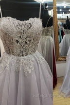 Shiny Open Back Gray Lace Long Prom Dress Gray Lace Prom Dress Long Grey Prom Dress