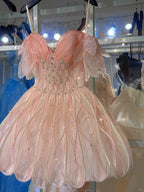 Shiny Pink Beaded Sling Petal Skirt Princess 17Th Birthday Homecoming Dress