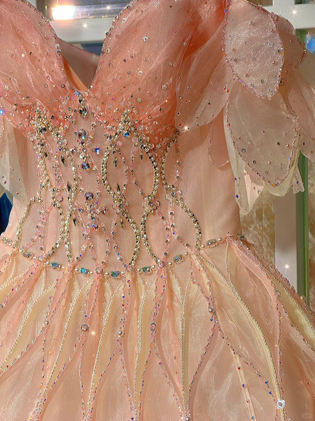 Shiny Pink Beaded Sling Petal Skirt Princess 17Th Birthday Homecoming Dress