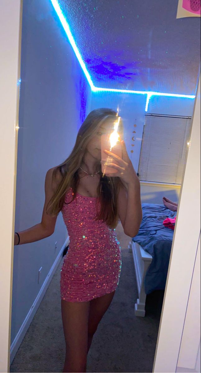Shiny Pink Sequined Strapless Bodycon Homecoming Dress Main image