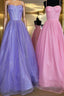 Shiny Purple Pink Long Prom Dresses, Purple Pink Long Formal Evening Dresses