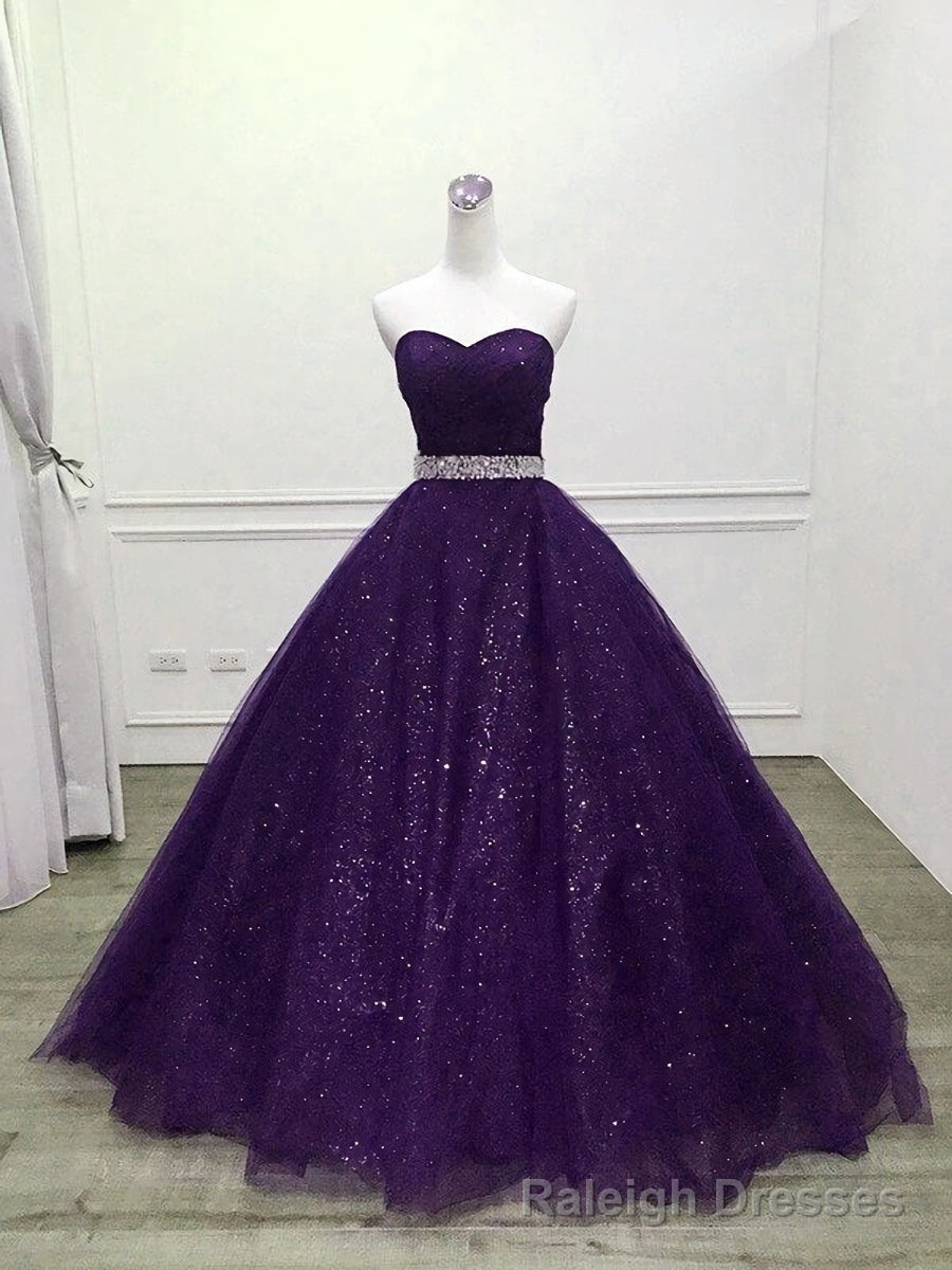 Shiny Purple Tulle Beaded Ball Gonw Prom Dress, Purple Prom Dresses Secondary image