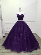 Shiny Purple Tulle Beaded Ball Gonw Prom Dress, Purple Prom Dresses