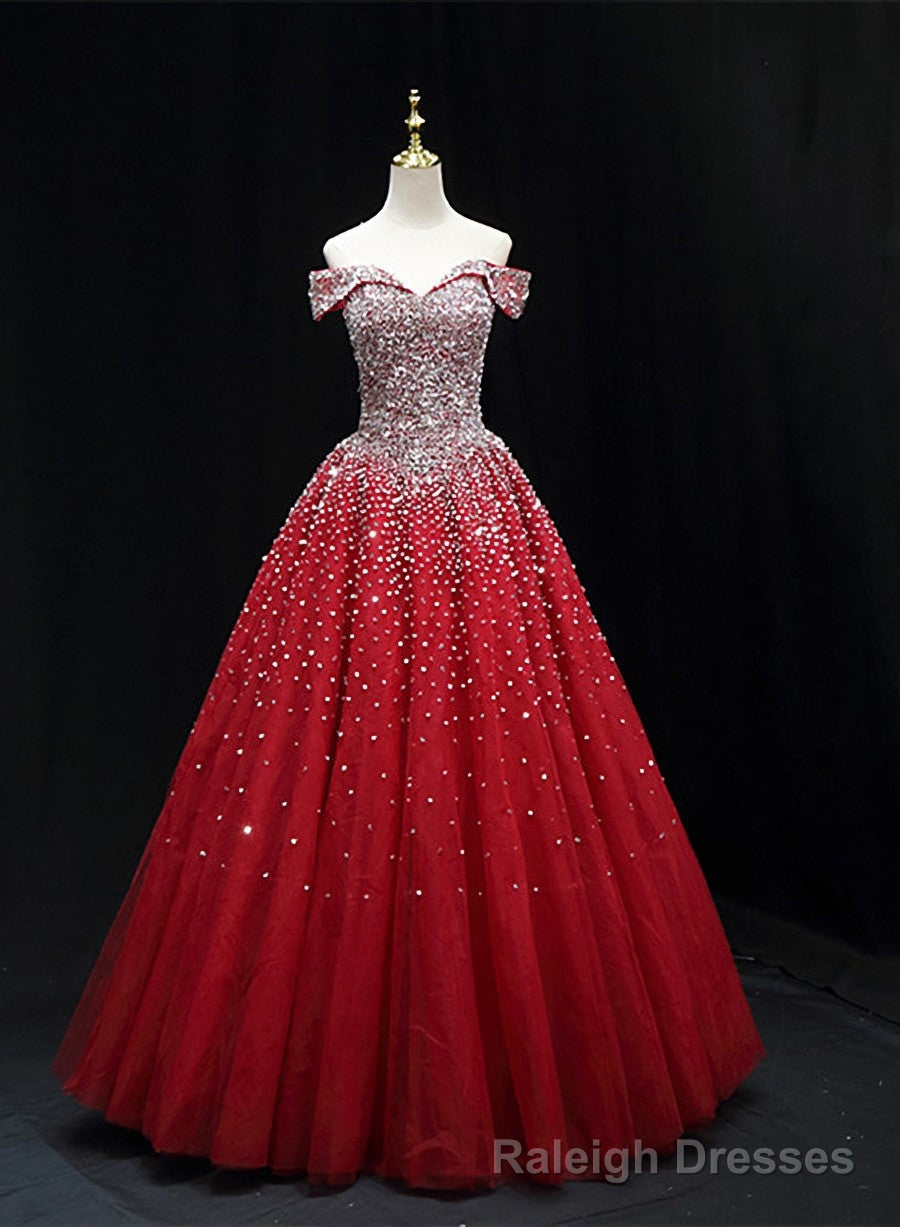Shiny Red Sequins Pretty Long Formal Dress, Dark Red Sweet 16 Dresses Main image