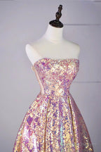 Shiny Sequins Floor Length Prom Dress, Off The Shoulder Evening Party Dress