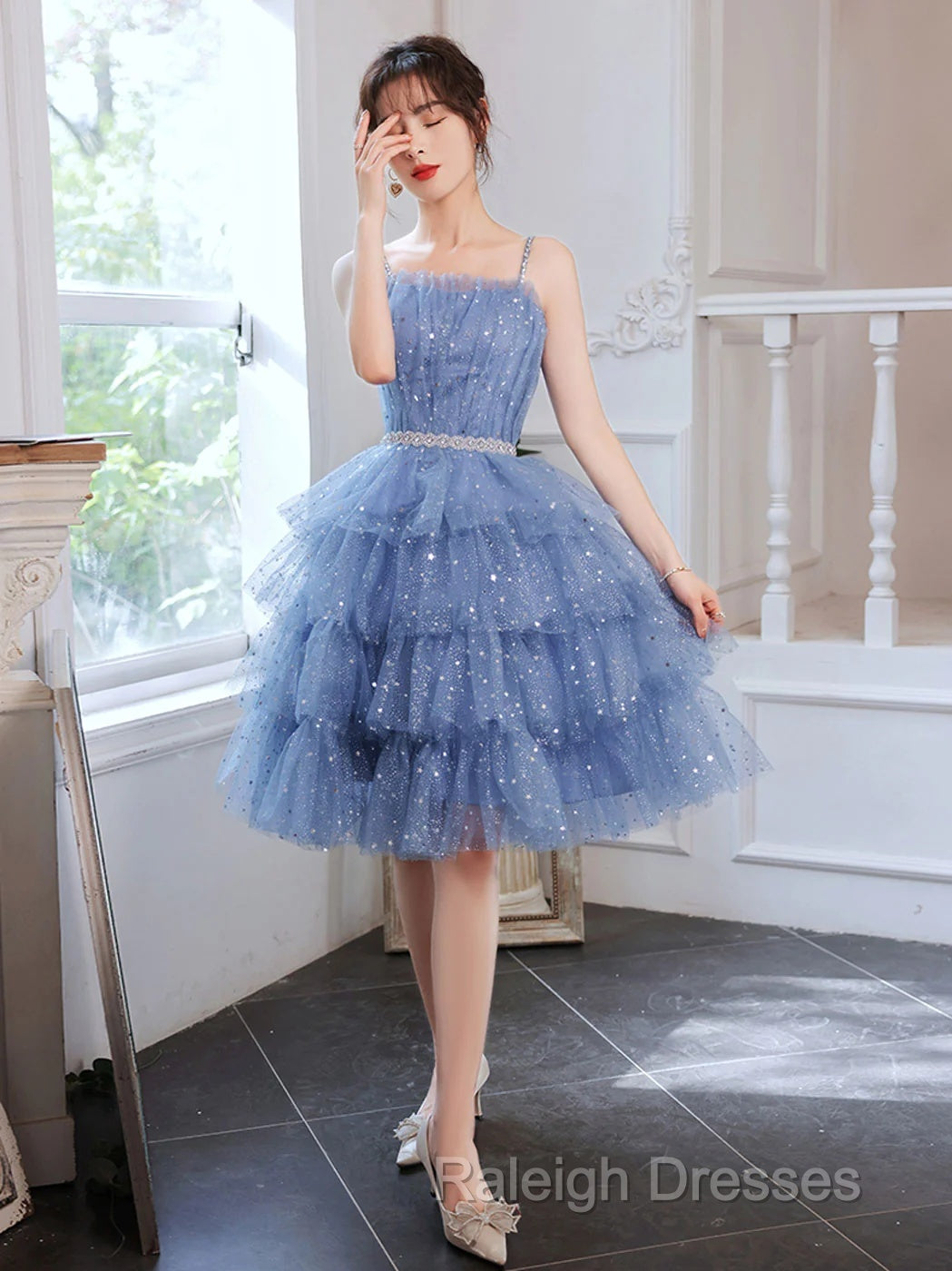 Shiny Short Puffy Blue Prom Dress A-Line Puffy Homecoming Dress Secondary image