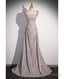Shiny Silver Simple Long Pleats Prom Dress with Off Shoulder Straps