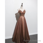 Shiny Tulle Beaded Long Straps Floor Length Party Dress, A-line Prom Gown