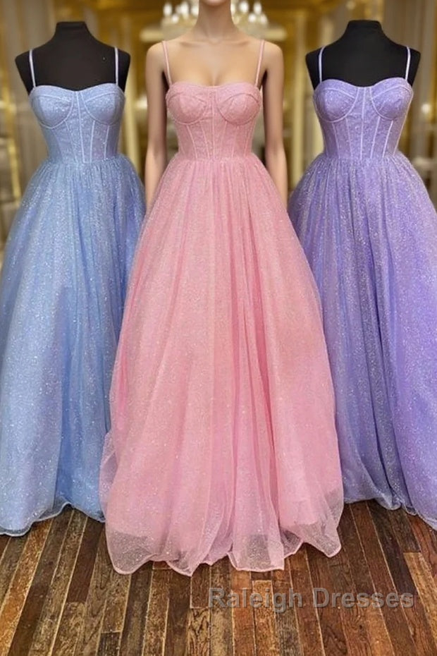Shiny Tulle Open Back Long Prom Dress, Long Tulle Formal Graduation Evening Dress Main image