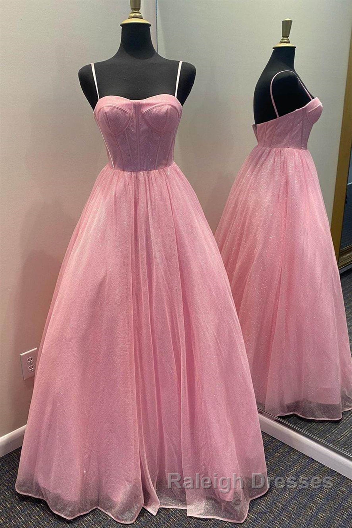 Shiny Tulle Open Back Long Prom Dress, Long Tulle Formal Graduation Evening Dress Secondary image