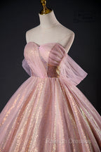 Shiny Tulle Sequins Long Prom Dress, Beautiful Pink Formal Dress Sweet 16 Dress