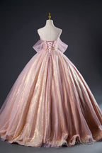 Shiny Tulle Sequins Long Prom Dress, Beautiful Pink Formal Dress Sweet 16 Dress