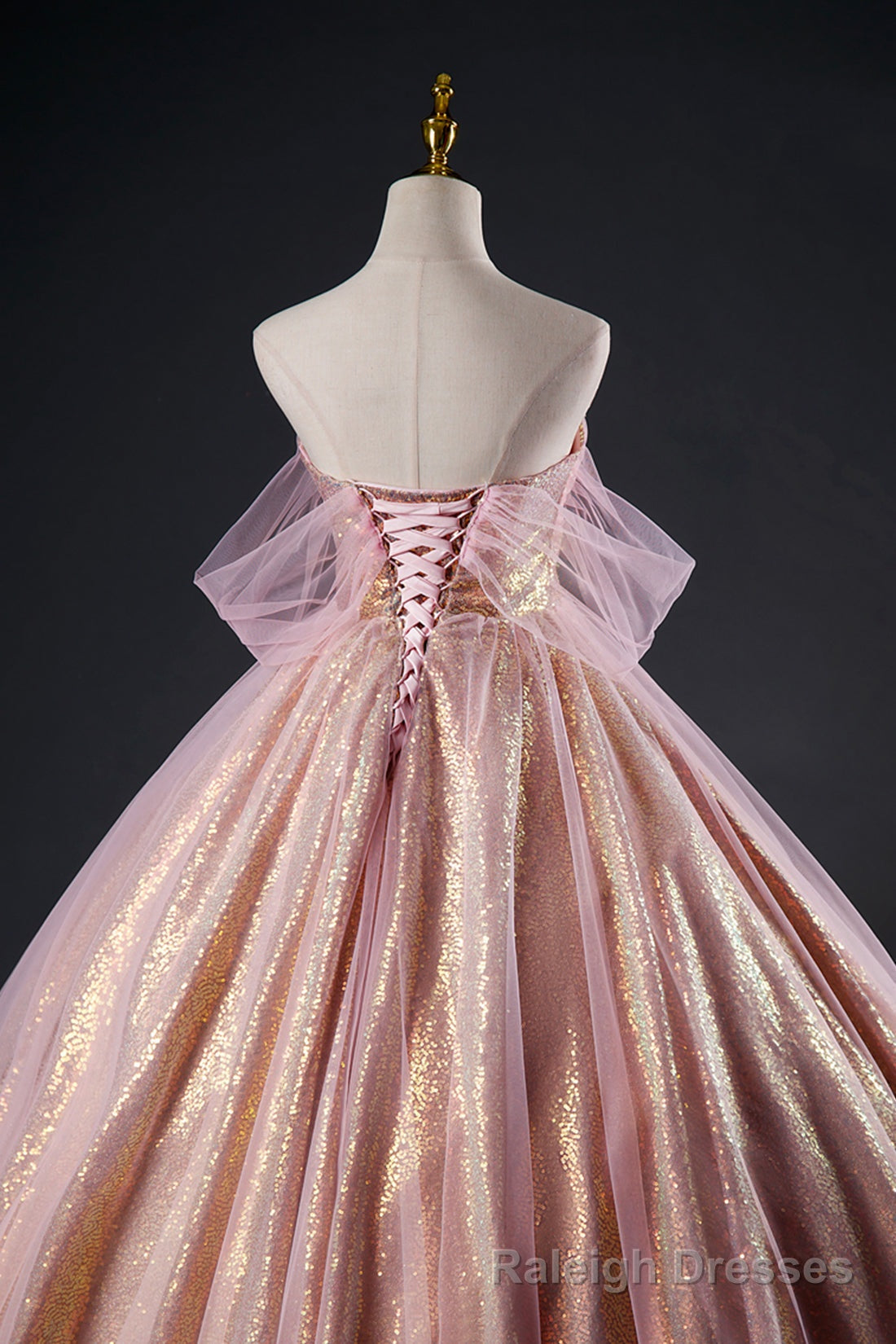 Shiny Tulle Sequins Long Prom Dress, Pink Formal Dress Sweet 16 Dress